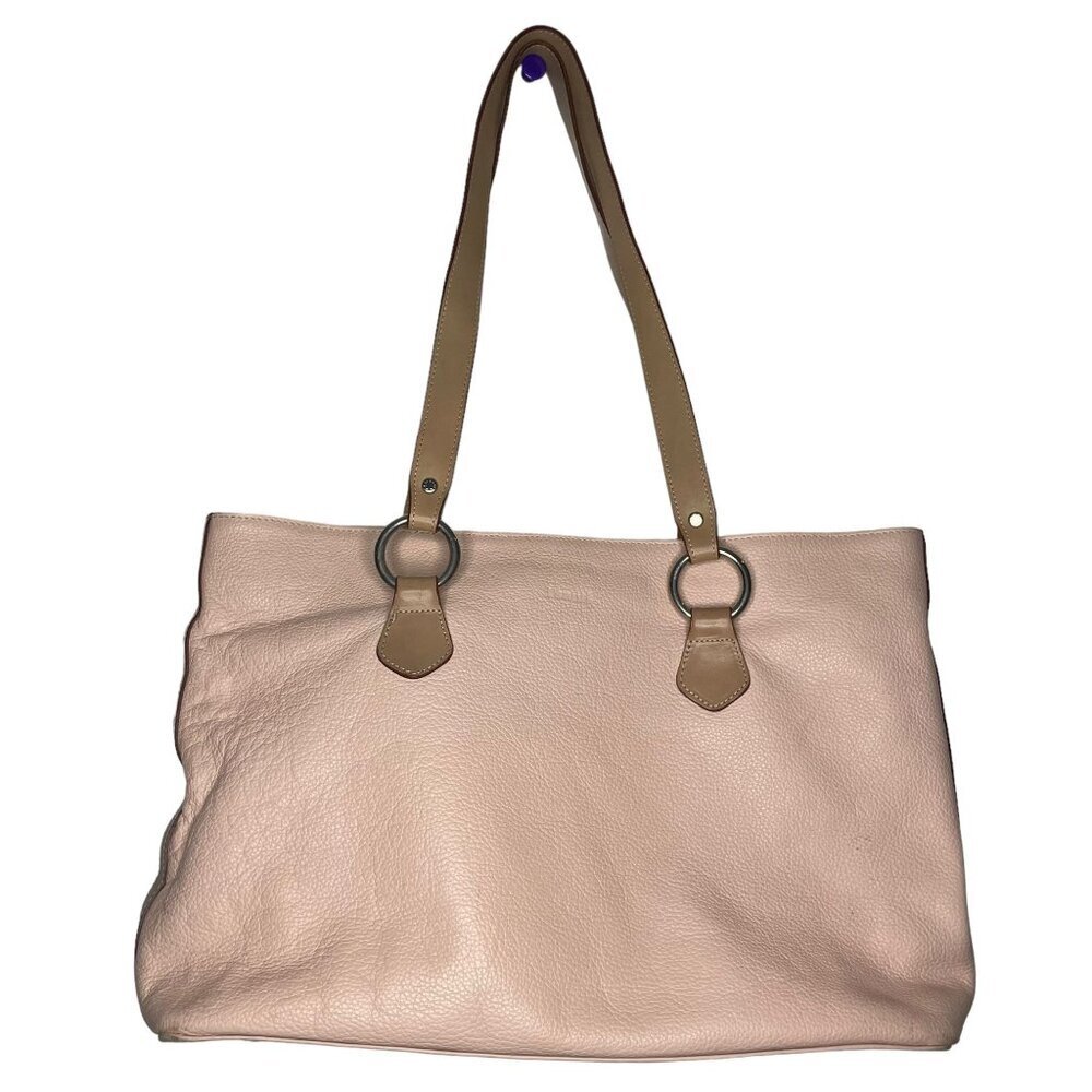 I. Santi Pink Tote Bag Genuine Leather Large Tan Handles Made in Italy